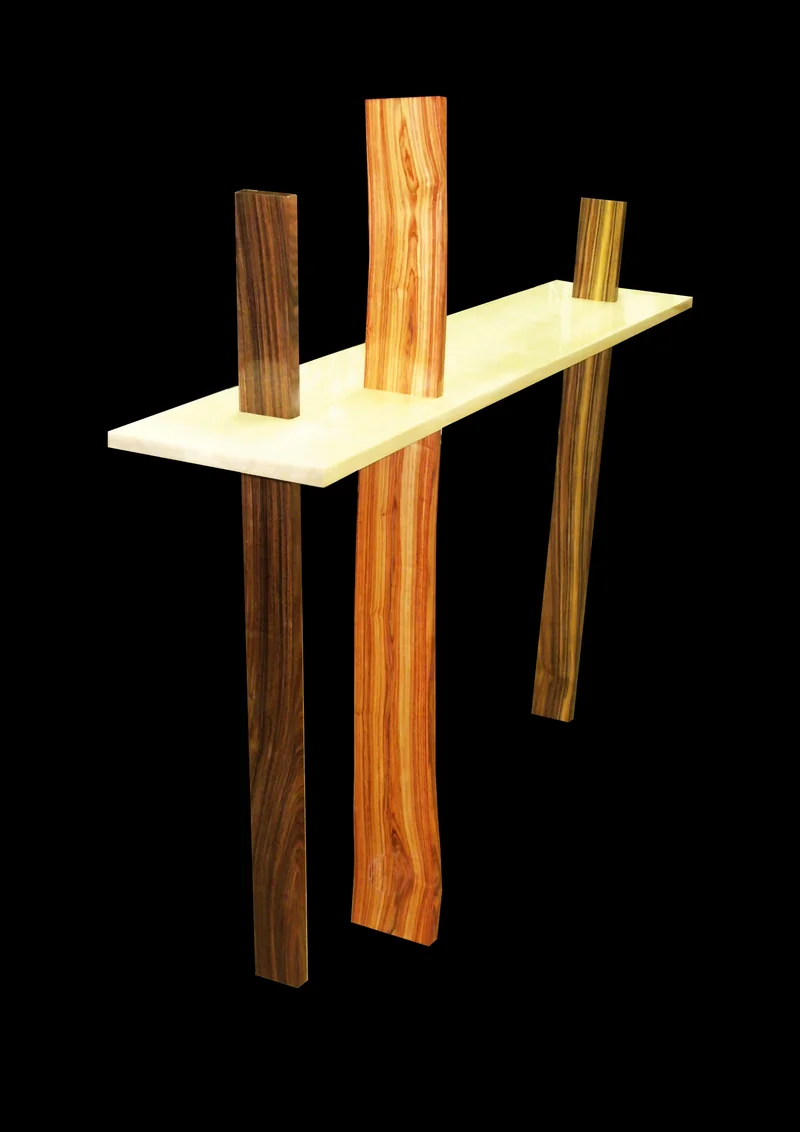 Console « Graphique » en sycomore, palissandre de Santos et bois de rose